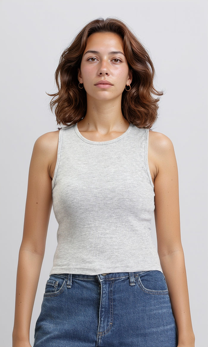 Solid Sleeveless Cotton Racer Top - Heather Grey