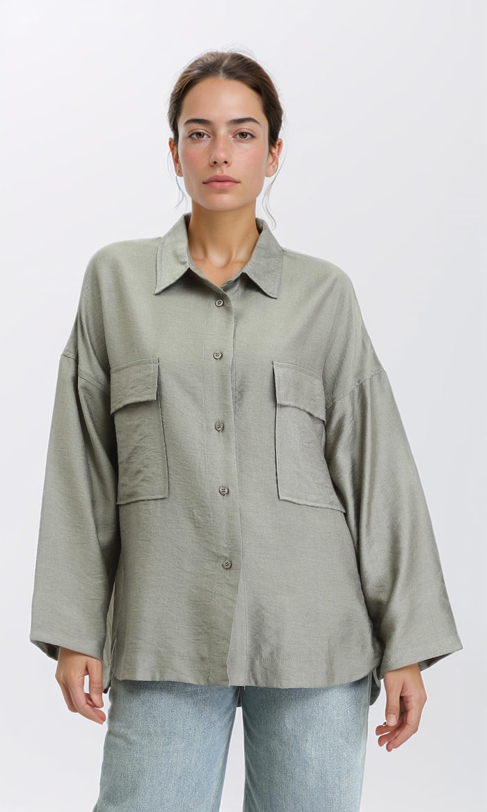 Long Sleeves Shirt with Front Pockets - Dark Olive