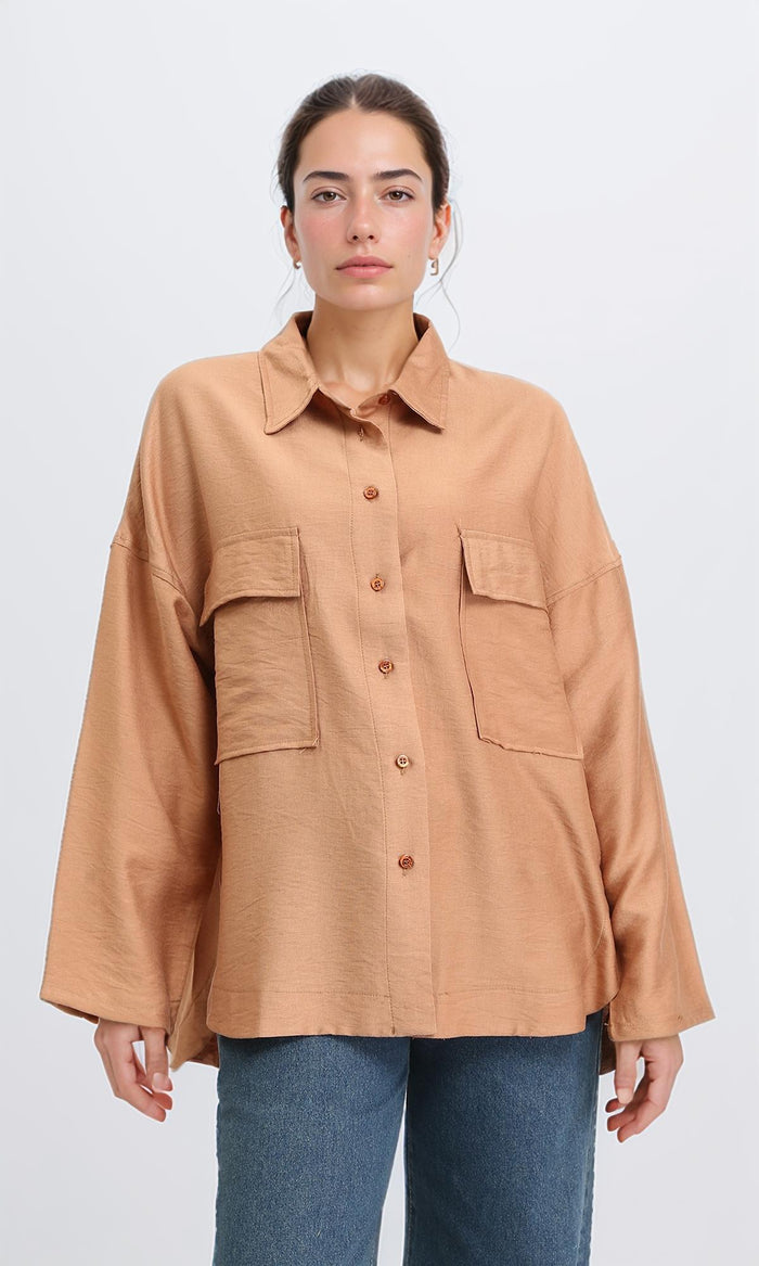 Long Sleeves Shirt with Front Pockets - Copper
