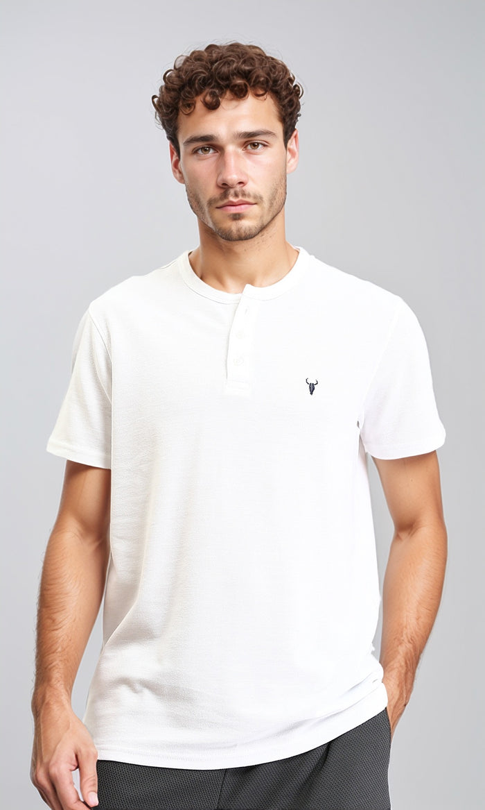 Solid Mandarin Collar Polo Shirt - White