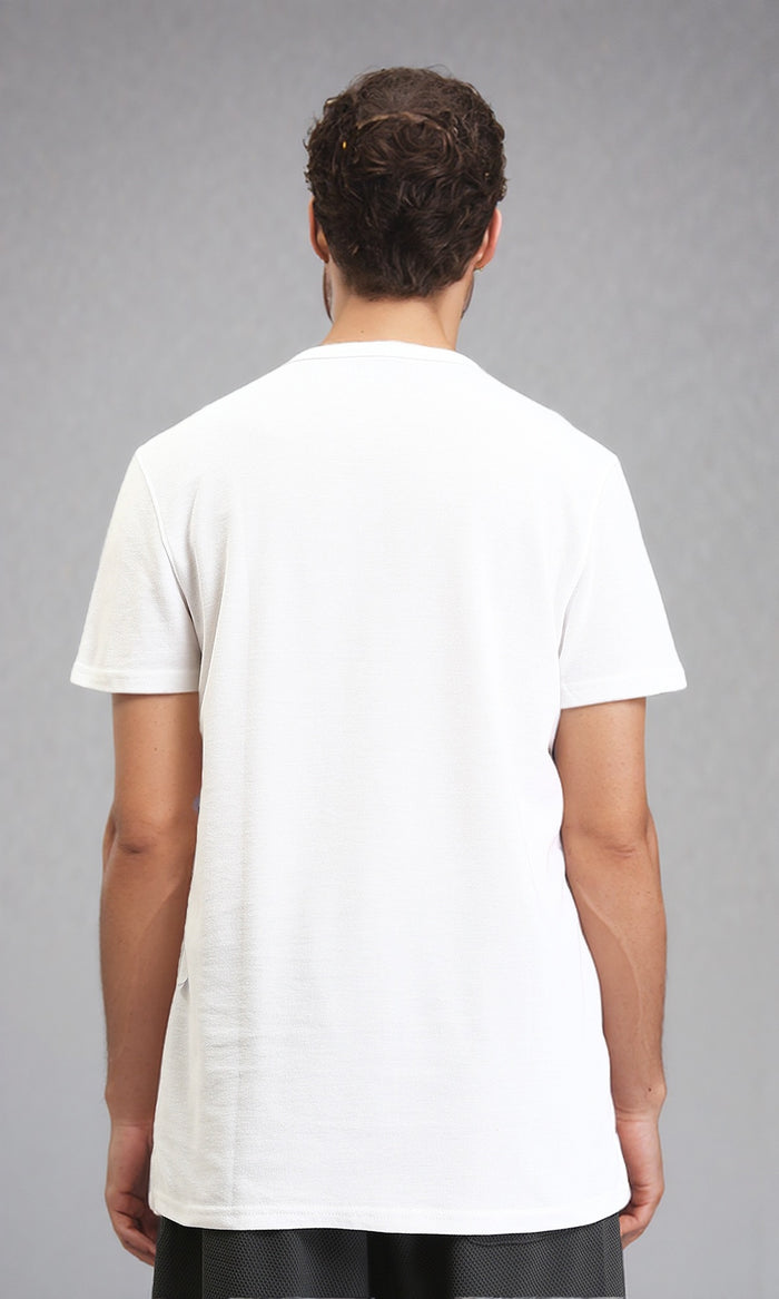R204668 - Solid Mandarin Collar Polo Shirt - White