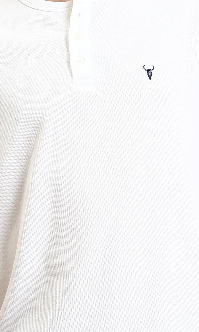 R204668 - Solid Mandarin Collar Polo Shirt - White