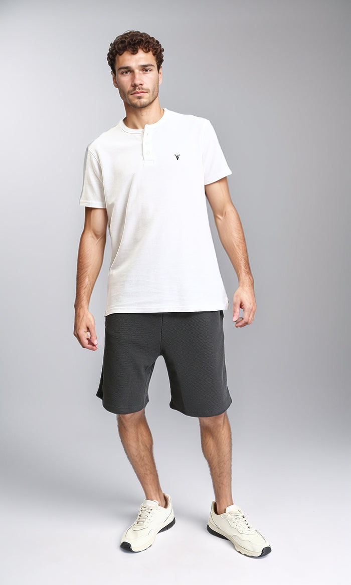 R204668 - Solid Mandarin Collar Polo Shirt - White