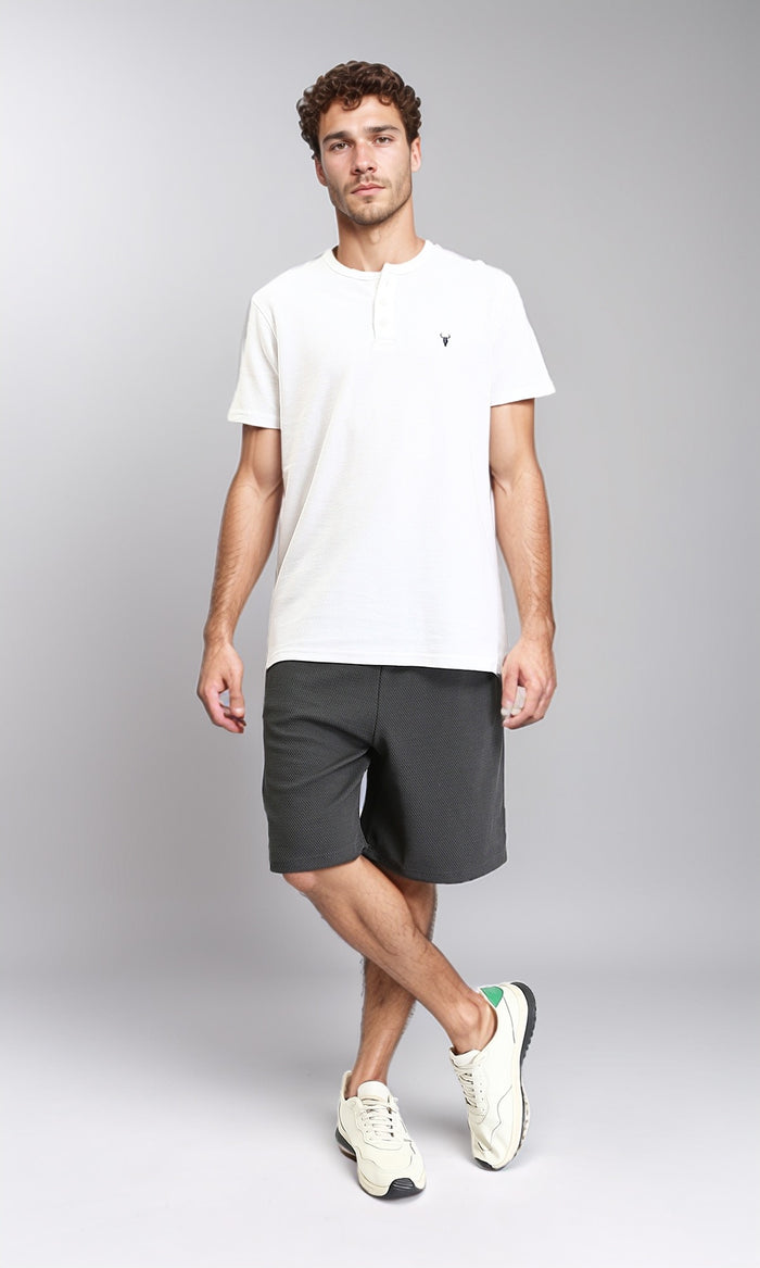R204668 - Solid Mandarin Collar Polo Shirt - White