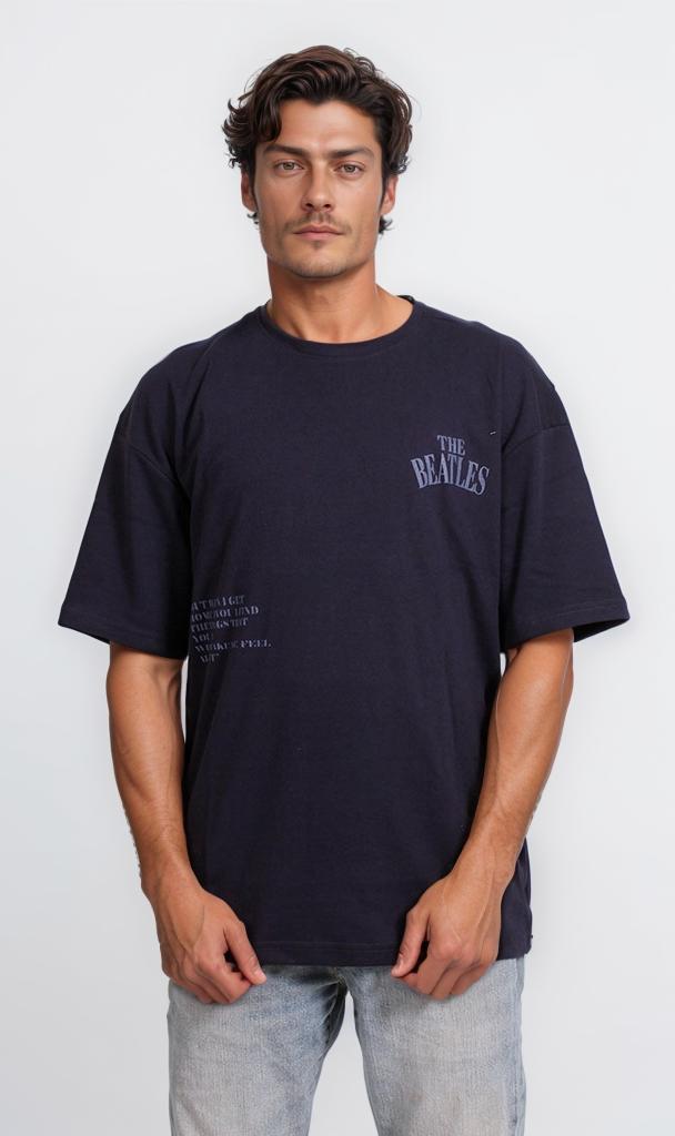 Beatles Graphic Oversized T-Shirt - Navy Blue