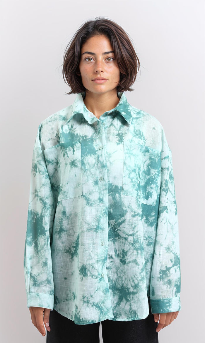 Long Sleeves Tie Dye Relaxed Shirt - Jade Green