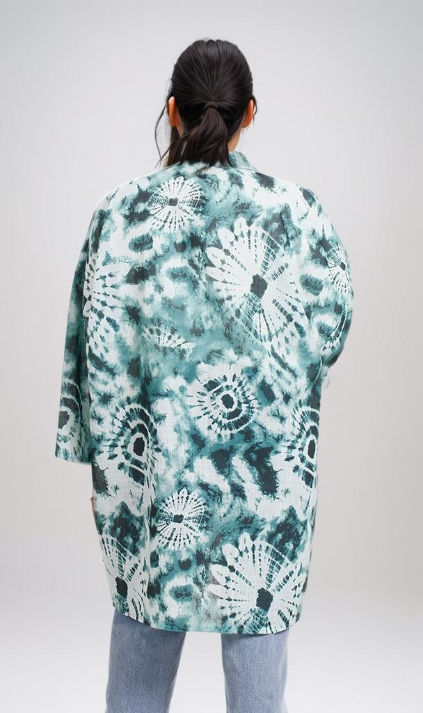 R205486 - Printed Linen Kimono - Green & White Tie-Dye