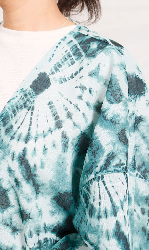 R205486 - Printed Linen Kimono - Green & White Tie-Dye
