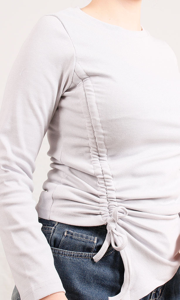 R205493-R205493 - Long Sleeve Side-Ruched Tee - White
