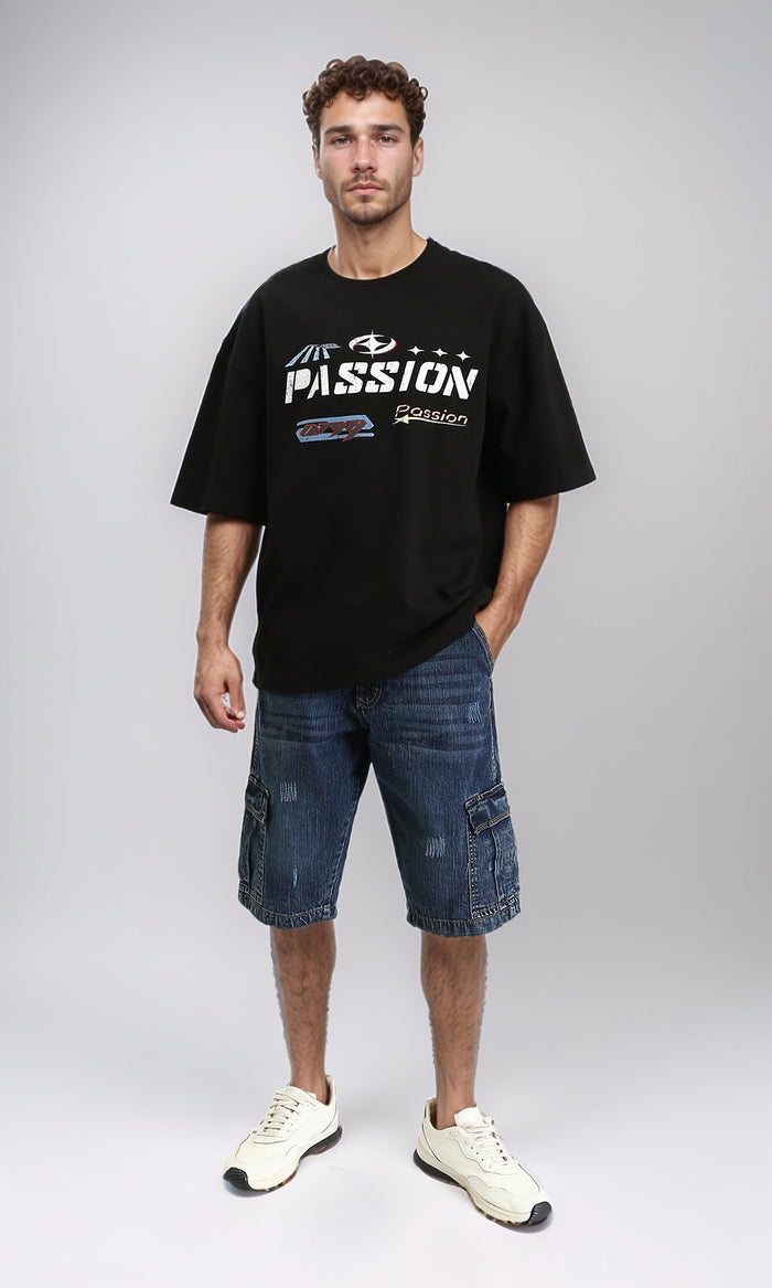 R205836 - Relaxed Tee with Front & Back Print - Black