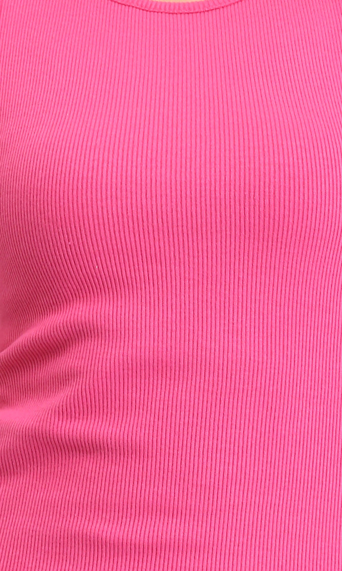 R205894 - Ribbed Sleeveless Bodycon Short Dress - Hot Pink