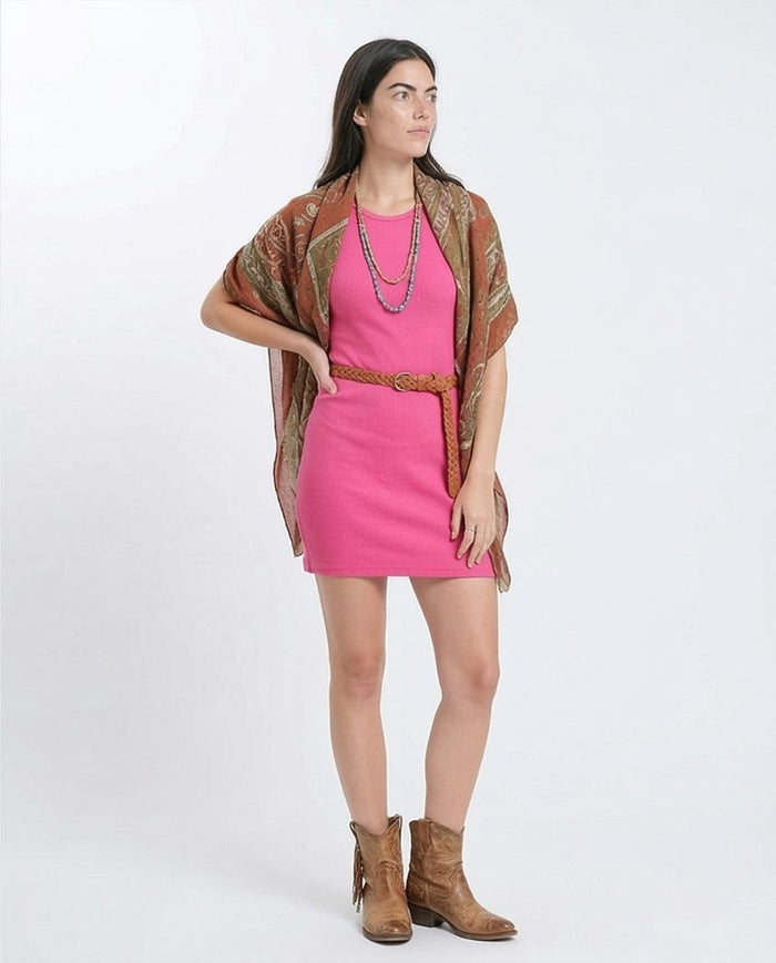 R205894 - Ribbed Sleeveless Bodycon Short Dress - Hot Pink