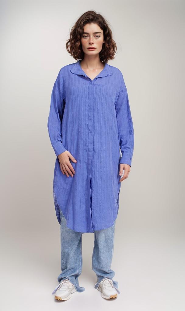 Long Button-Up Dress - Blue