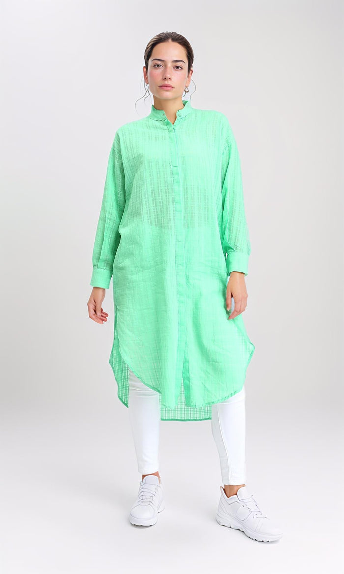 Long Sleeves Buttons Down Long Shirt - Green