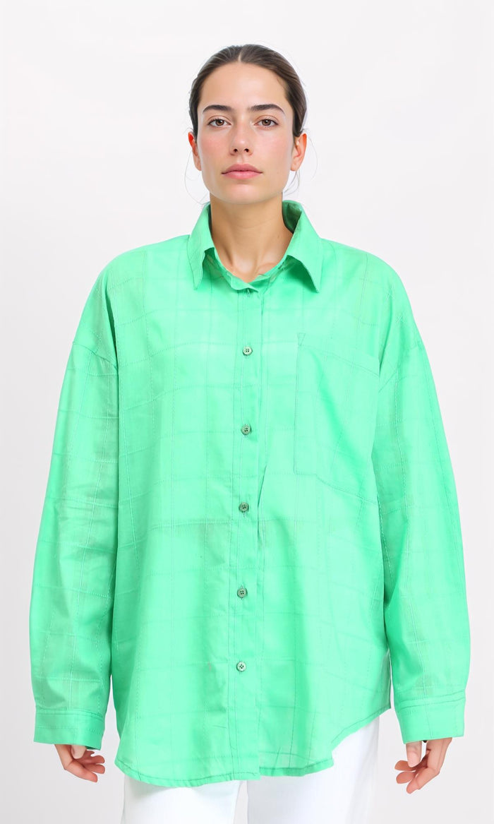 Turn Down Collar Plaids Shirt - Green