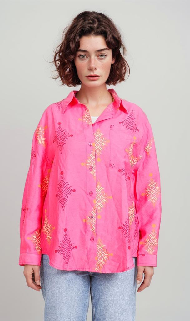 Longline Textured Shirt - Beige