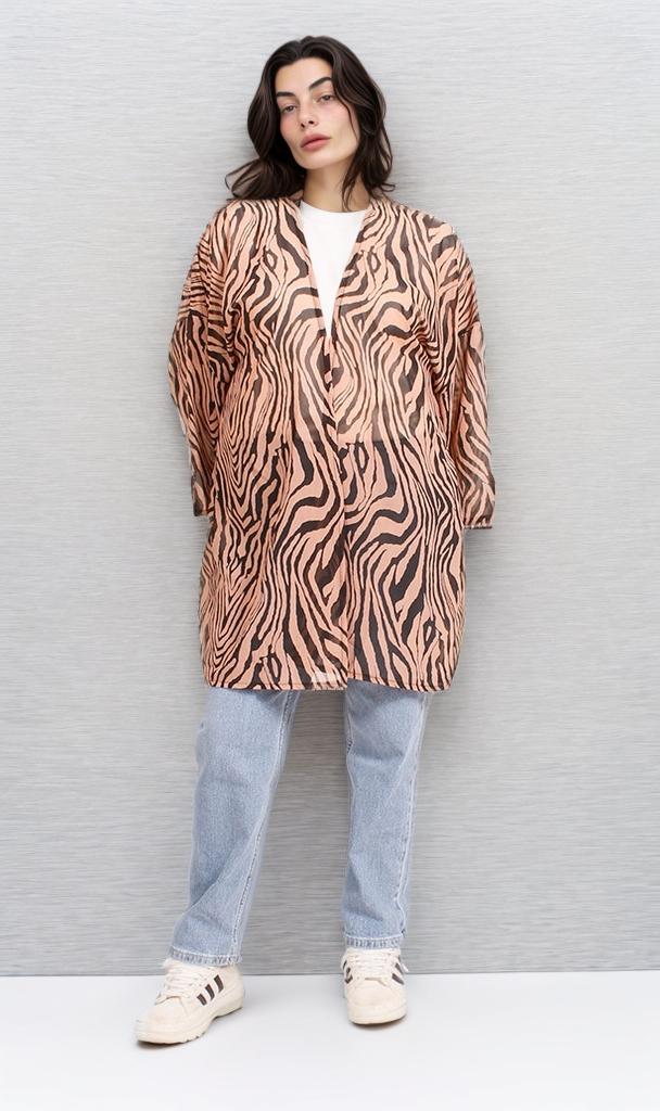 R206343 - Printed Kimono - Brown Zebra Pattern