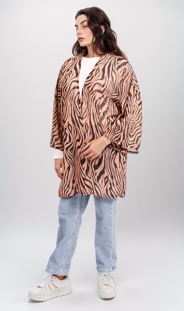 R206343 - Printed Kimono - Brown Zebra Pattern