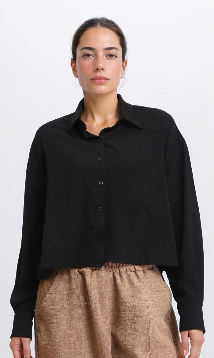 Textured Long Sleeves Summer Shirt - Black