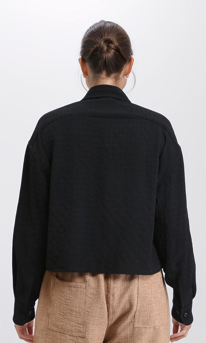 R206354 - Textured Long Sleeves Summer Shirt - Black