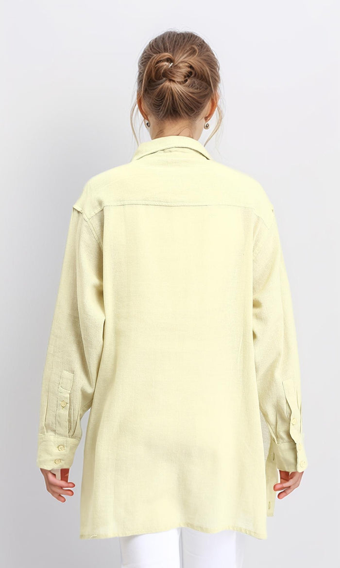 R206361 - Casual Long Sleeves Regular Fit Shirt - Yellow Green