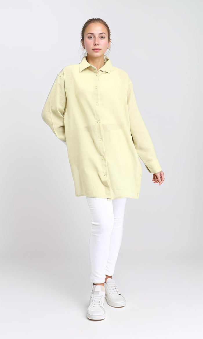 R206361 - Casual Long Sleeves Regular Fit Shirt - Yellow Green