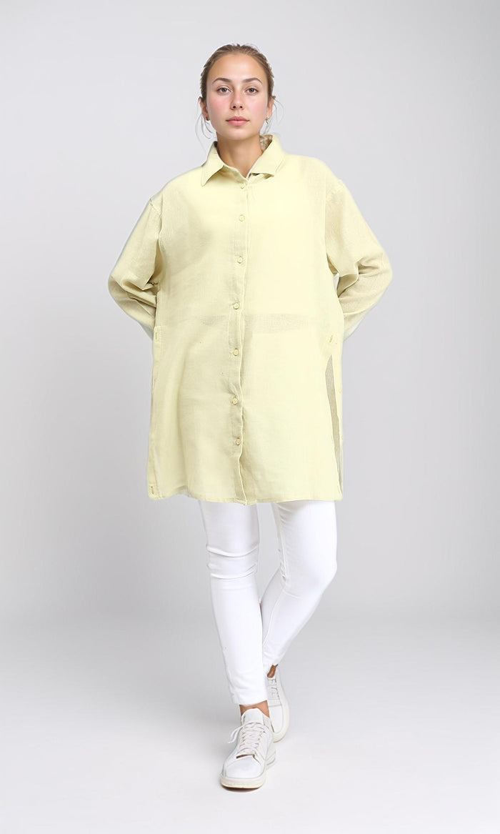R206361 - Casual Long Sleeves Regular Fit Shirt - Yellow Green