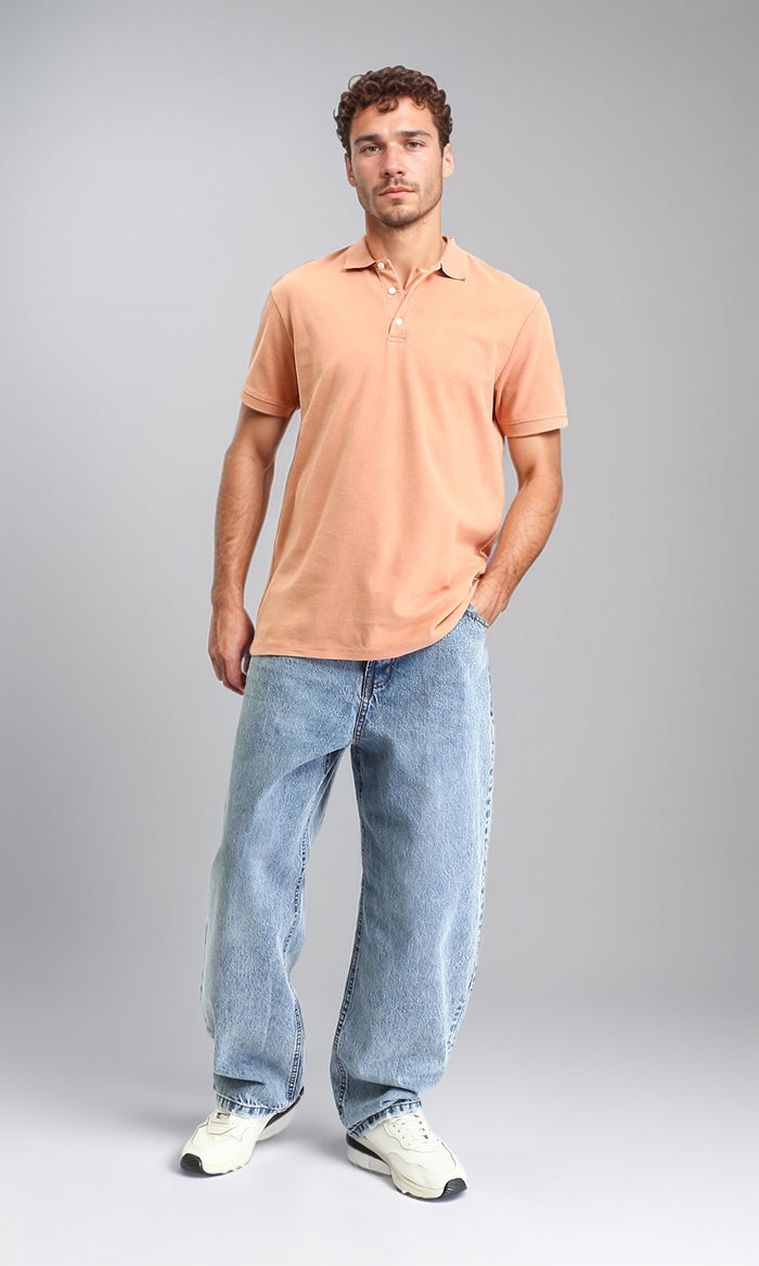 R206496 - Solid Short Sleeves Polo Shirt - Light Orange