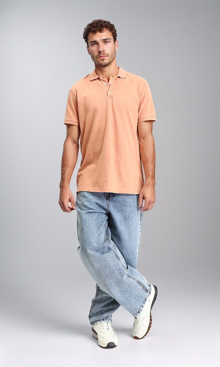 R206496 - Solid Short Sleeves Polo Shirt - Light Orange