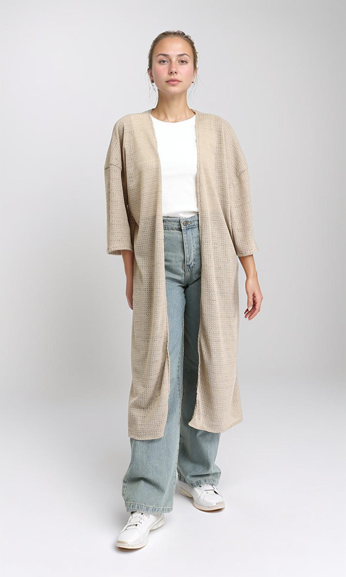 3/4 Sleeves Slip On Long Cardigan - Light Coffee
