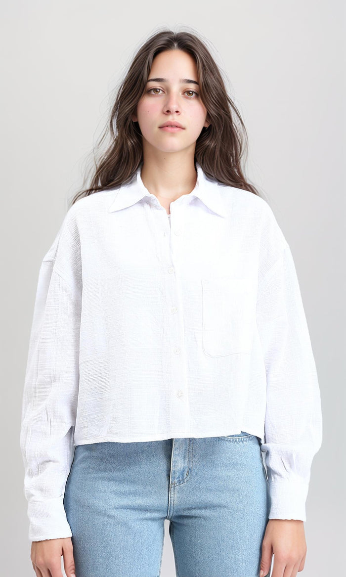 Casual Long Sleeves Shirt with Front Pocket - White