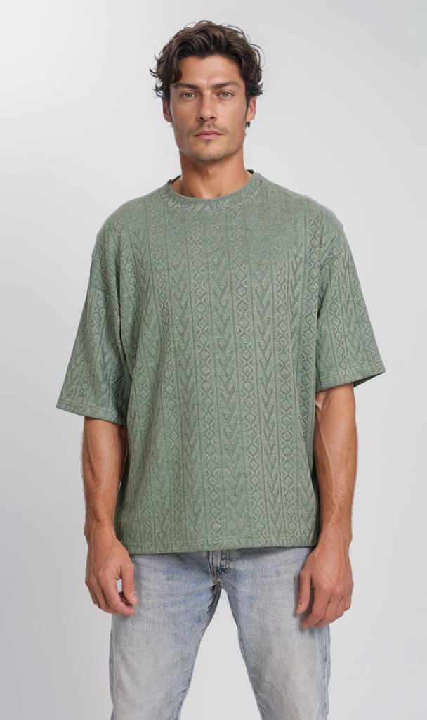 Textured Jacquard Oversized T-Shirt - Sage Green