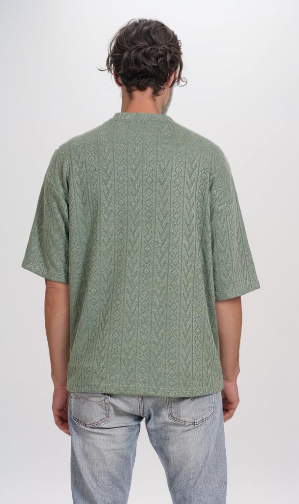 R206743 - Textured Jacquard Oversized T-Shirt – Sage Green