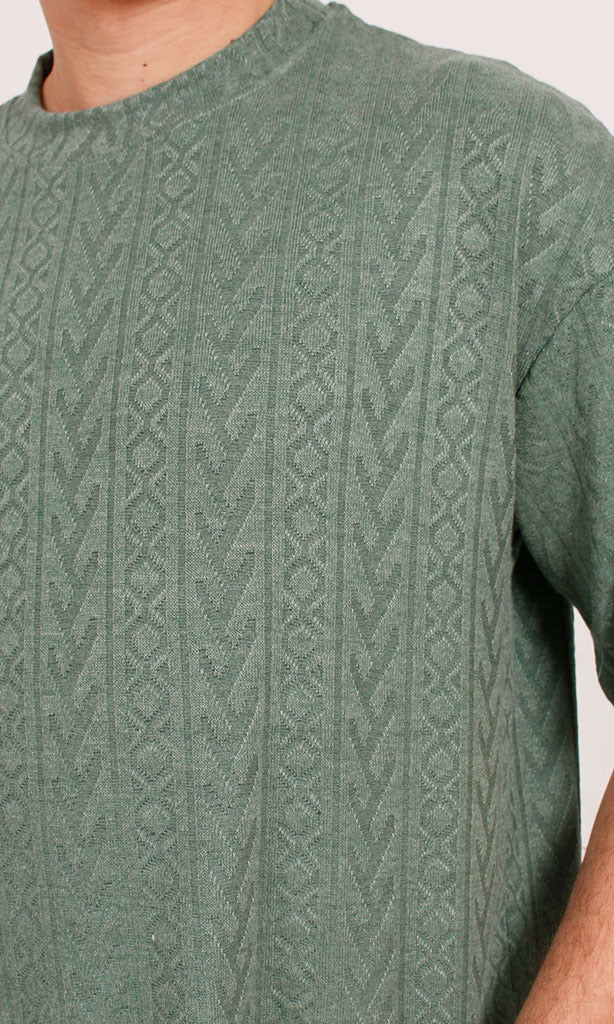 R206743 - Textured Jacquard Oversized T-Shirt – Sage Green