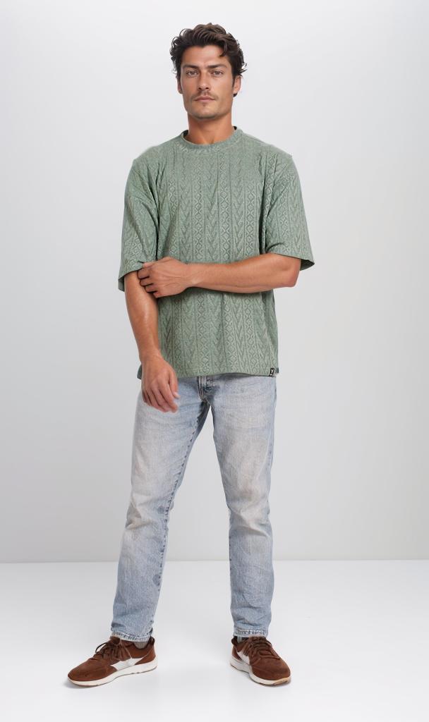 R206743 - Textured Jacquard Oversized T-Shirt – Sage Green