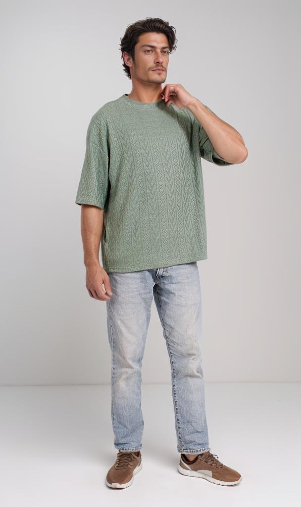R206743 - Textured Jacquard Oversized T-Shirt – Sage Green