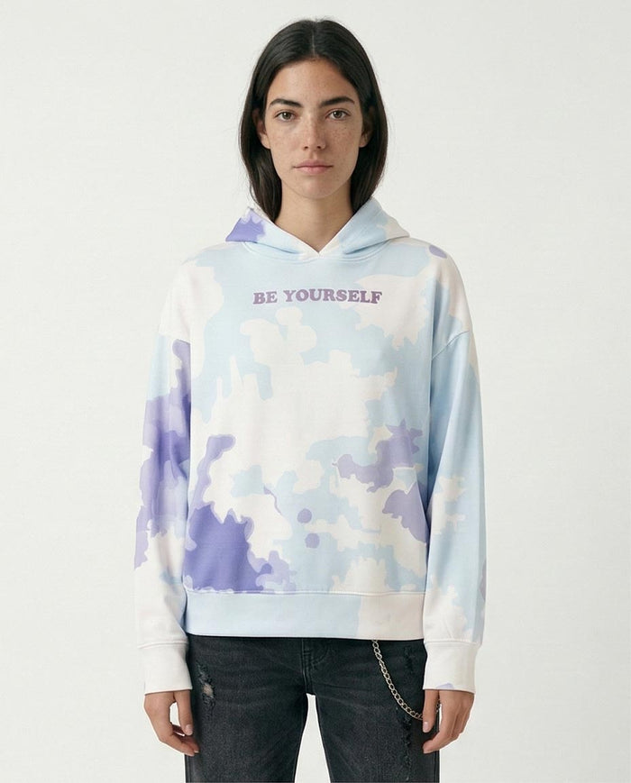 Tie-Dye Melton Hoodie - Blue & White