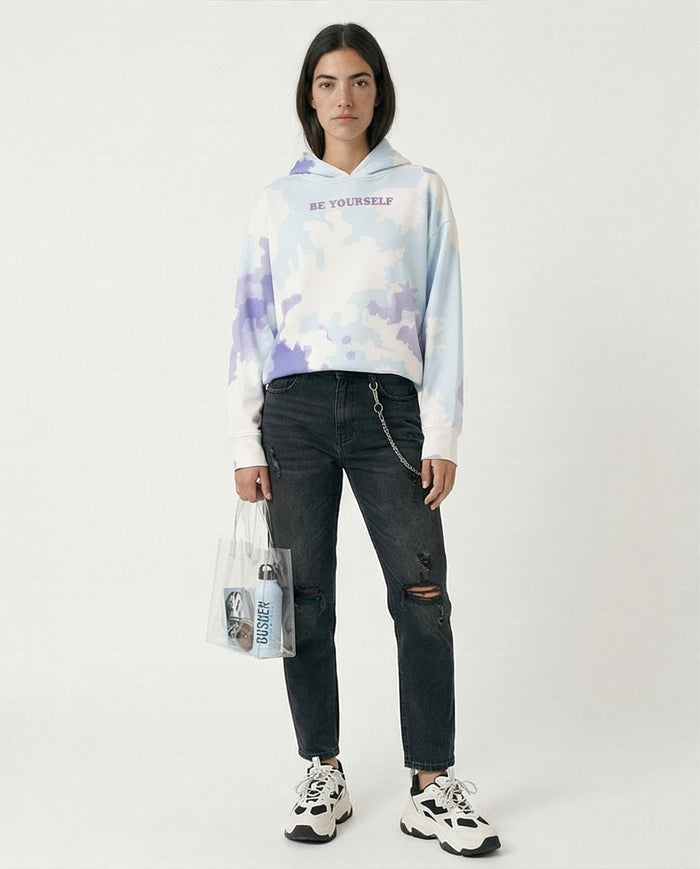 R206862 - Tie-Dye Melton Hoodie - Blue & White