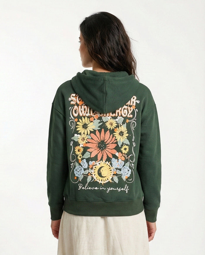 R206865 - Melton Brushed Hoodie - Green with Graphic Print