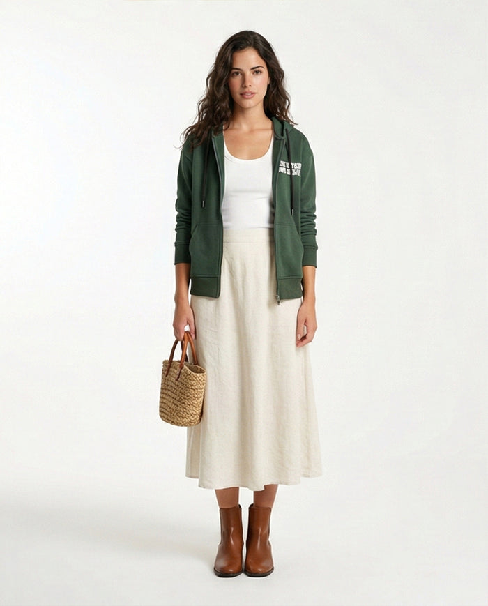 R206865 - Melton Brushed Hoodie - Green with Graphic Print