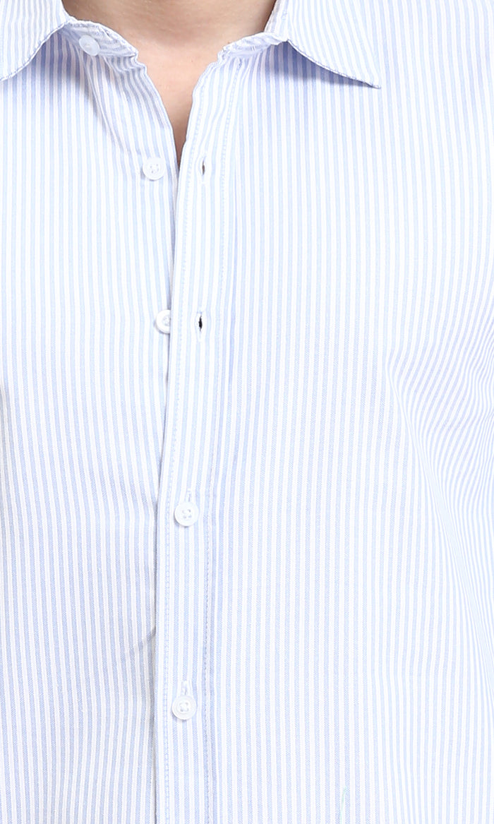 R206955 - Pencil Stripes Long Sleeves Shirt - Light Blue & White