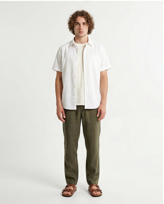 R206966 - Short Sleeves Solid Buttoned Shirt - White