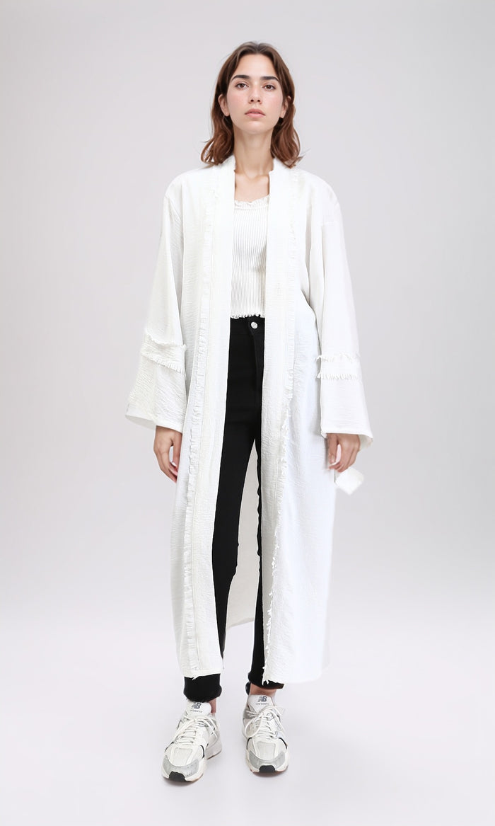 Slip On Textured Long Cardigan - Off-White