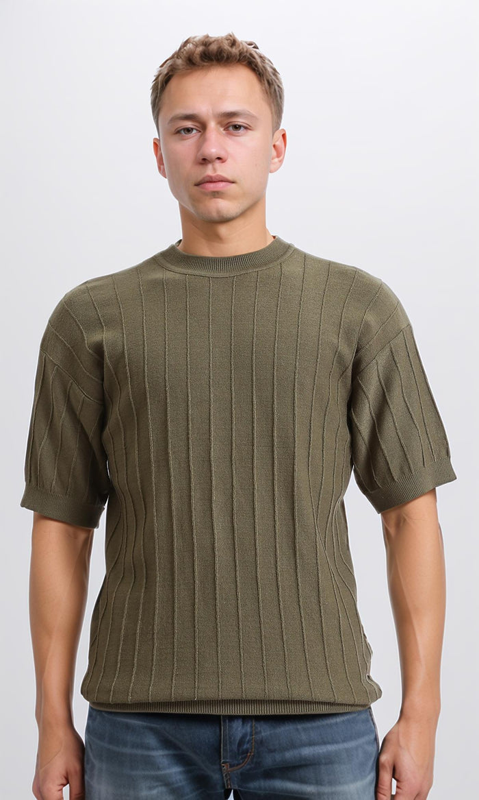 Ribbed Round Neck Regular Tee - Dark Olive