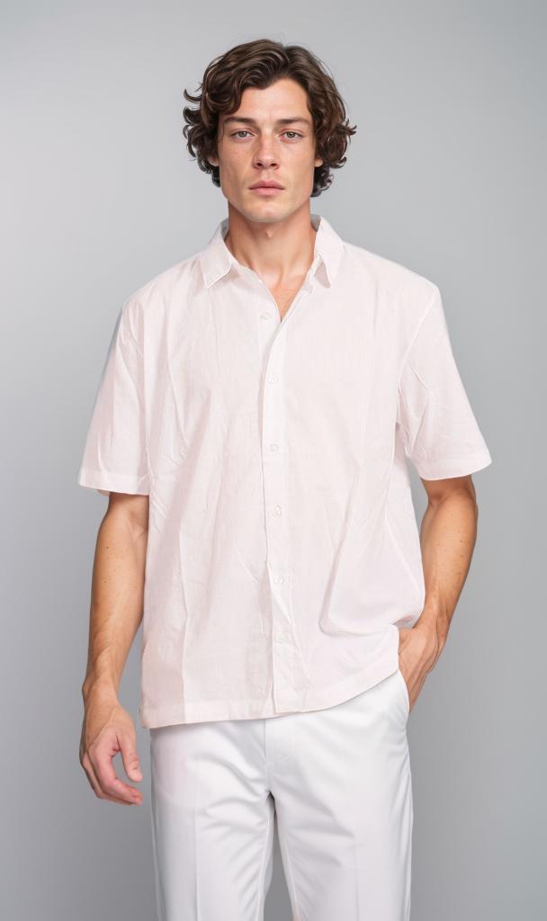 Classic Linen Short-Sleeve Button-Up Shirt - White