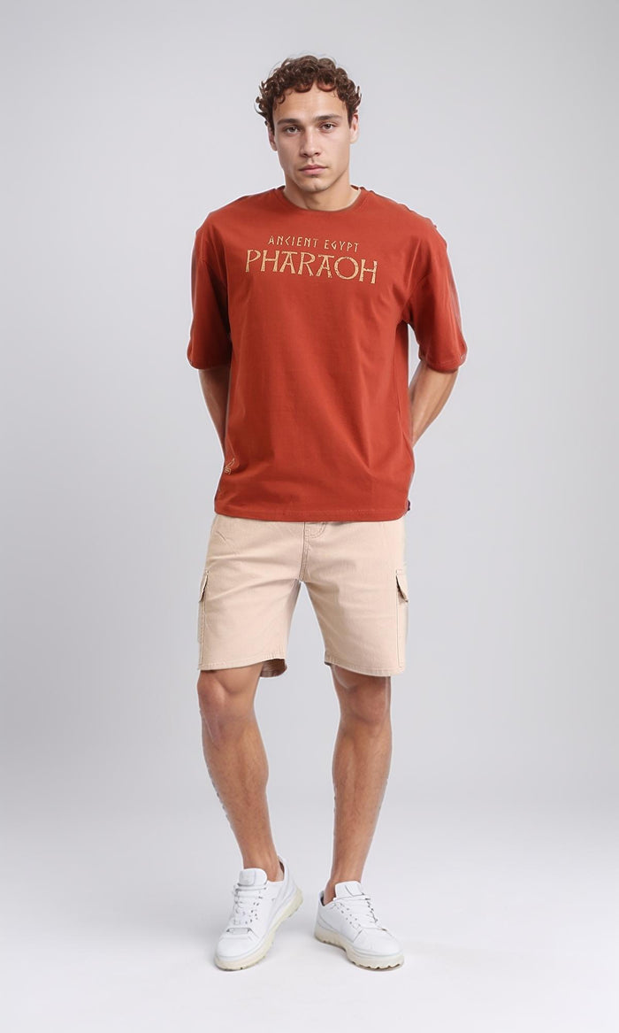 R207066 - "Pharaoh" Crew Neck Cotton Tee - Burnt Orange