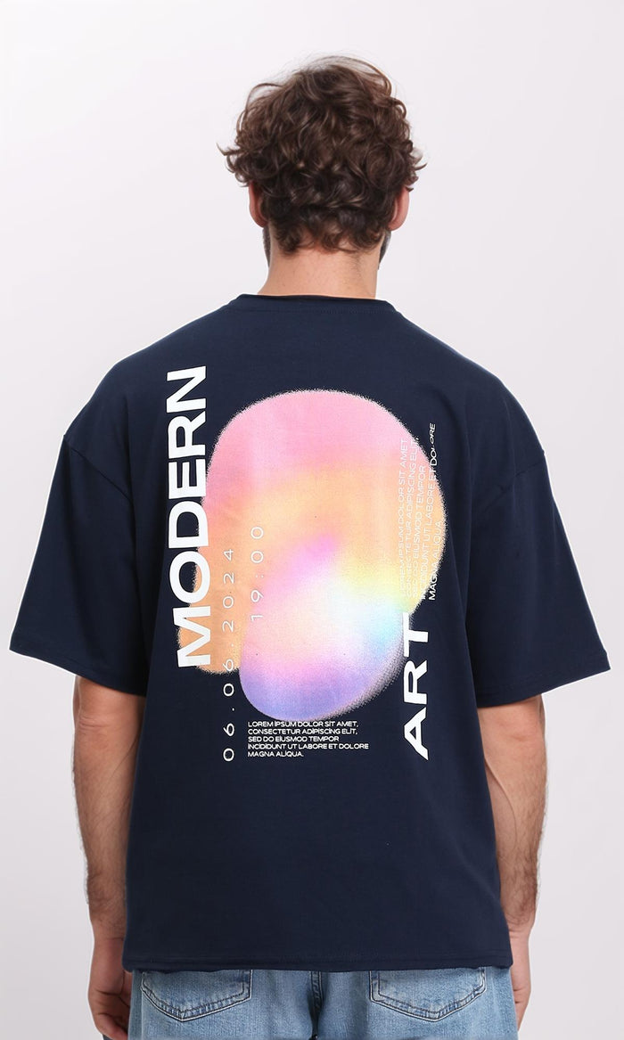R207072 - Elbow Sleeves Printed Comfy Tee - Navy Blue