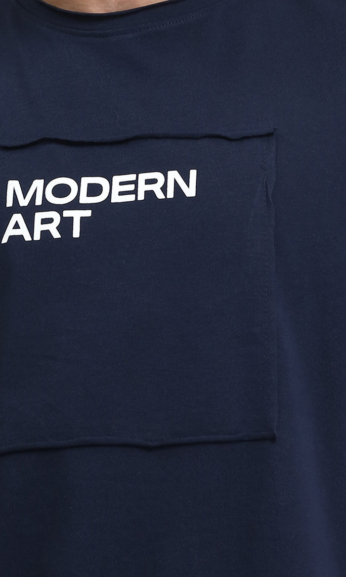 R207072 - Elbow Sleeves Printed Comfy Tee - Navy Blue