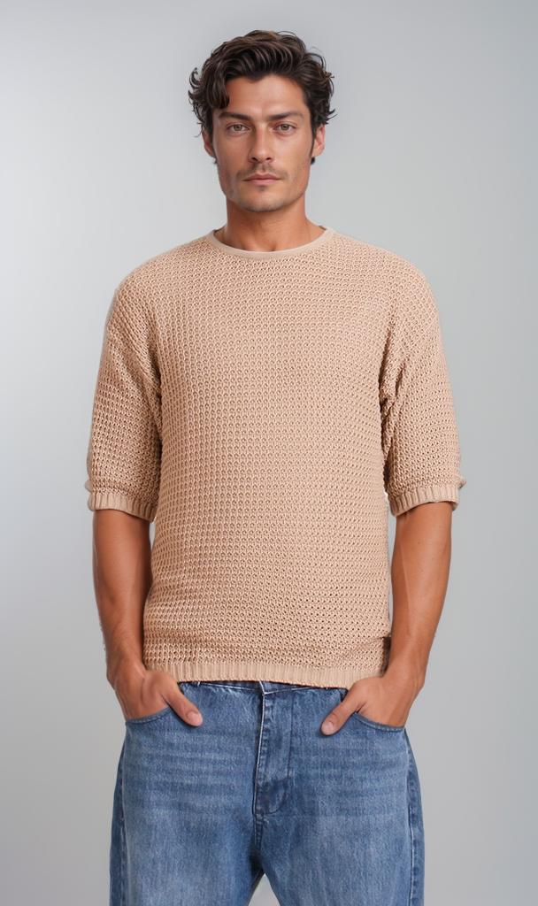 FOB & Ready Garment Knit T-Shirt - Beige