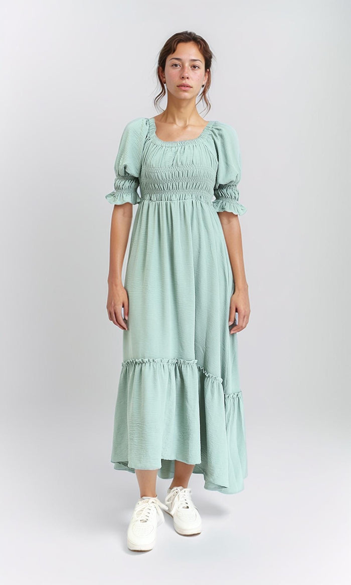 Square Neck Slip On Summer Dress - Mint